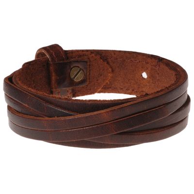 Bruine leren armband met gesneden leer