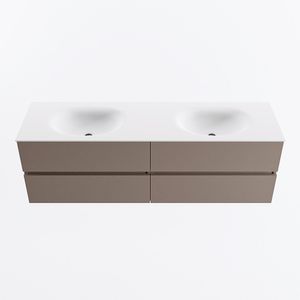 MONDIAZ VICA 160cm badmeubel onderkast Smoke 4 lades. Wastafel MOON dubbel 2 kraangaten, kleur Talc.