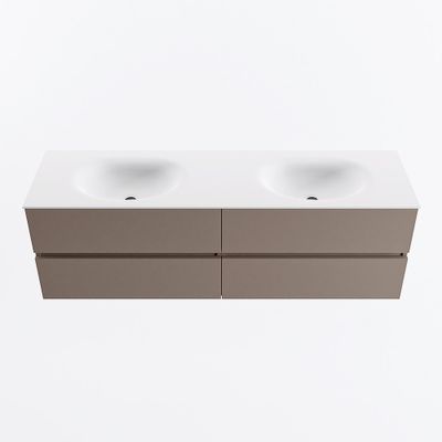 MONDIAZ VICA 160cm badmeubel onderkast Smoke 4 lades. Wastafel MOON dubbel 2 kraangaten, kleur Talc.