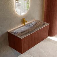 Badmeubel Mondiaz Kurve-Dlux | 100 cm | Meubelkleur Ruby | Wastafelkleur Sombra | Solid surface | Wasbak midden spoelbak | 1 kraangat