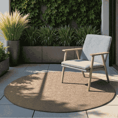 Dubbelzijdig Buitenkleed Rosel Rond - Beige Xcm - - Dekbed-Discounter.nl