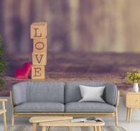 Liefdes fotobehang met love tekst in hout