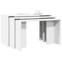 3-delige Tafeltjesset bewerkt hout wit - thumbnail