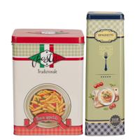 Pasta / spaghetti bewaarblik Nostagia set - rood / blauw - metaal - Italiaans - voorraadblik