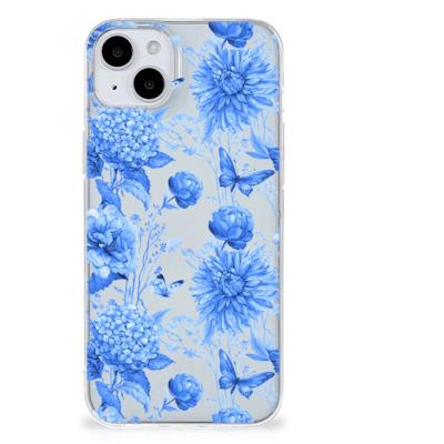 TPU Case voor iPhone 15 Plus Flowers Blue