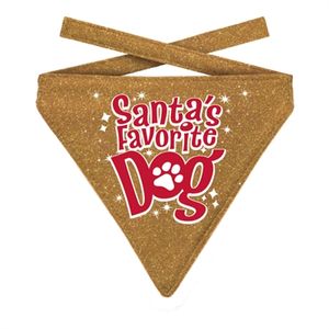 PLENTY GIFTS KERST BANDANA SANTA'S FAVORITE DOG GLITTER GOUD 16-20 CM 18,5X22,5 CM