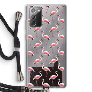 Flamingoprint groen: Samsung Galaxy Note 20 / Note 20 5G Transparant Hoesje met koord