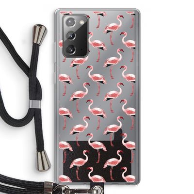 Flamingoprint groen: Samsung Galaxy Note 20 / Note 20 5G Transparant Hoesje met koord