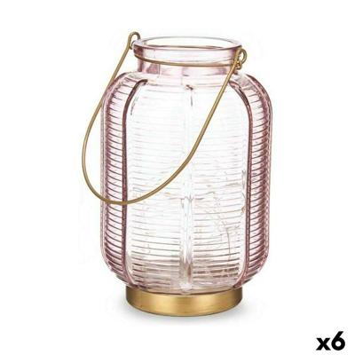 Led-lantaarn Gift Decor L1422MSH-C L1422MSH-C Roze Gouden Glas Strepen 13,5 x 22 x 13,5 cm (6 Stuks)