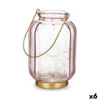 Led-lantaarn Gift Decor L1422MSH-C L1422MSH-C Roze Gouden Glas Strepen 13,5 x 22 x 13,5 cm (6 Stuks)