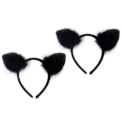 2x stuks diadeem met katten oortjes - zwart- meisjes/dames - carnaval verkleed oren