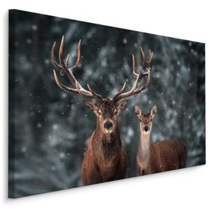 Schilderij - Herten in de winter, prachtige wanddecoratie, premium print