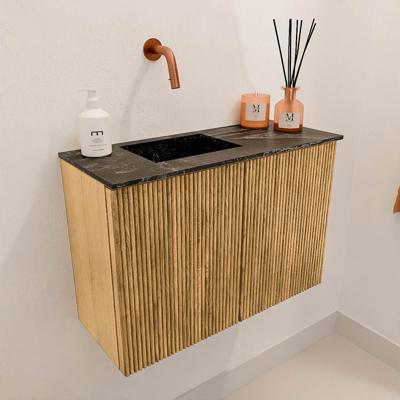 Toiletmeubel Mondiaz Joya Dlux | 60 cm | Meubelkleur Oak | Faye wastafel Lava Wasbak Links | Zonder kraangat(en)