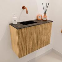 Toiletmeubel Mondiaz Joya Dlux | 60 cm | Meubelkleur Oak | Faye wastafel Lava Wasbak Links | Zonder kraangat(en)