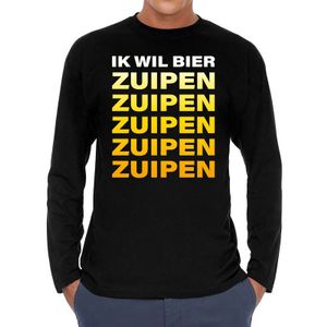 Ik wil bier zuipen zuipen zuipen long sleeve t-shirt zwart voor