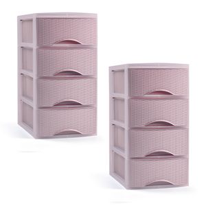 Ladeblokje/bureau organizer - 2x stuks - 4 lades - roze - L18 x B25 x H33 cm - plastic