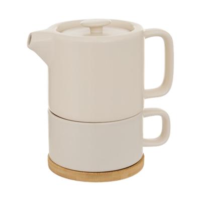 Secret de Gourmet Theepot Penang - Keramiek - met kopje - creme - 10 x 15 cm