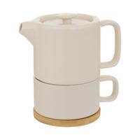 Secret de Gourmet Theepot Penang - Keramiek - met kopje - creme - 10 x 15 cm