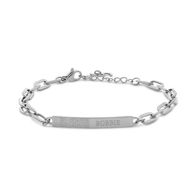 Gepersonaliseerde neusafdruk met eigen tekst bar armbanden - Stainless steel - Oval chain - Zilver