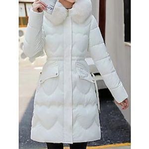 Dames Parka Houd Warm Ademend Buiten Straat Alledaagse kleding Vakantie Vetoketju Zak Bontkraag Rits Capuchon Modieus Casual Street Style Effen Normale pasvorm bovenkleding Lange mouw Herfst Winter Lightinthebox
