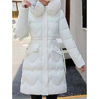 Dames Parka Houd Warm Ademend Buiten Straat Alledaagse kleding Vakantie Vetoketju Zak Bontkraag Rits Capuchon Modieus Casual Street Style Effen Normale pasvorm bovenkleding Lange mouw Herfst Winter Lightinthebox