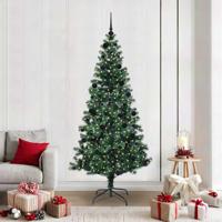 VidaXL Kunstmatig voorverlicht kerstboom groen 210 cm pvc en metaal