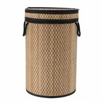 Wasmand met deksel - naturel/zwart - rond - katoen/bamboe - 67 liter - 35 x 35 x 55 cm