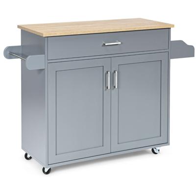 Keukeneiland Wagen Opbergwagen op Wielen Grote Kast 116 x 40 x 85 cm Grijs + Naturel