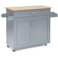 Keukeneiland Wagen Opbergwagen op Wielen Grote Kast 116 x 40 x 85 cm Grijs + Naturel