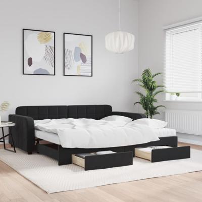 Slaapbank met onderschuifbed en lades 100x200 cm fluweel zwart
