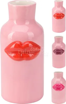 Vaas Lippen Keramiek Roze 20cm Assorti 1st