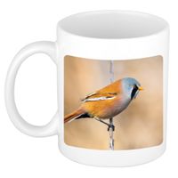 Dieren foto mok baardmannetje vogel - vogels beker wit 300 ml - thumbnail