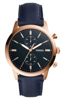 Fossil Townsman chronograaf marineblauw leren Herenhorloge44 mm, FS5436