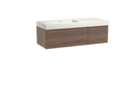 Storke Edge zwevend badmeubel 130 x 52 cm notenhout met Mata High asymmetrisch linkse wastafel in solid surface mat wit