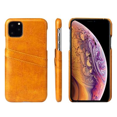 Fierre Shann retro olie Wax textuur PU lederen draagtas met kaartsleuven voor iPhone 11 Pro (geel)