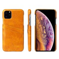 Fierre Shann retro olie Wax textuur PU lederen draagtas met kaartsleuven voor iPhone 11 Pro (geel)