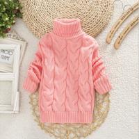 Roze winter Kinder dikke effen kleur Knit Bottoming coltrui Pullover trui hoogte: 14 grootte (80-90cm)