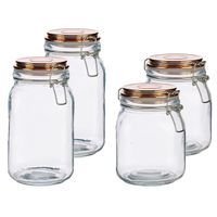 Set van 4x stuks luxe keuken voorraadpotten met klepdeksel koper 1000 ml en 1500 ml