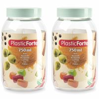 Voorraadpot/bewaarpot - 2x - 750 ml - kunststof - mint groen - B9 x H15 cm