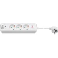 Goobay 3-weg stekkerdoos met schakelaar en usb stekkerdoos (wit, kabel 1.5 meter, 2x usb-a)