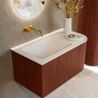 Badmeubel Mondiaz Kurve | 85 cm cm | Meubelkleur Ruby | Wastafelkleur Talc | Solid surface | Wasbak links zijde spoelbak | Zonder kraangat(en)