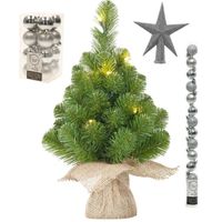 Kunst kerstboom met 15 LED lampjes 60 cm inclusief zilveren versiering 31-delig - Kunstkerstboom - thumbnail