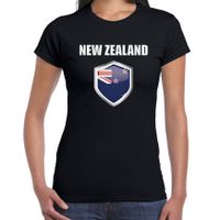 Nieuw Zeeland landen supporter t-shirt met Nieuw Zeelandse vlag schild zwart dames