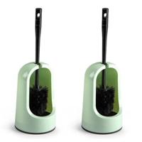 Plasticforte WC borstel met houder - 2x stuks - groen - 40 cm - kunststof