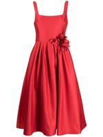 Marchesa Notte robe mi-longue à fleurs appliquées - Rouge