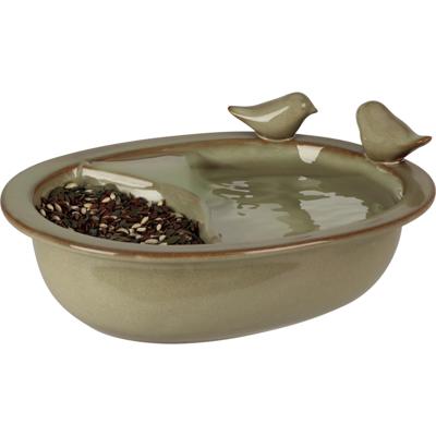 Pro Garden Vogelbad/voederschaal - saliegroen - keramiek - 20x8 cm - drinkschaal voor vogels
