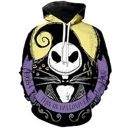 De nachtmerrie voor Kerstmis Jack Skellington Trui met capuchon Cartoon Manga Anime 3D Voorvak Grafisch Kangoeroe zak Voor Voor Stel Voor heren Dames Volwassenen Halloween Carnaval Maskerade 3D Lightinthebox