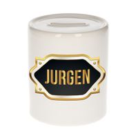 Naam cadeau spaarpot Jurgen met gouden embleem - thumbnail