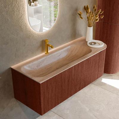 Badmeubel Mondiaz Kurve-Dlux | 125 cm | Meubelkleur Ruby | Wastafelkleur Saba | Solid surface | Wasbak linker zijde spoelbak | 1 kraangat