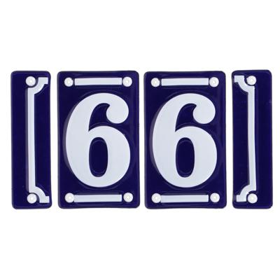 Best for Boots huisnummer 66 - met sierrand - Oudhollands - emaille - blauw/wit